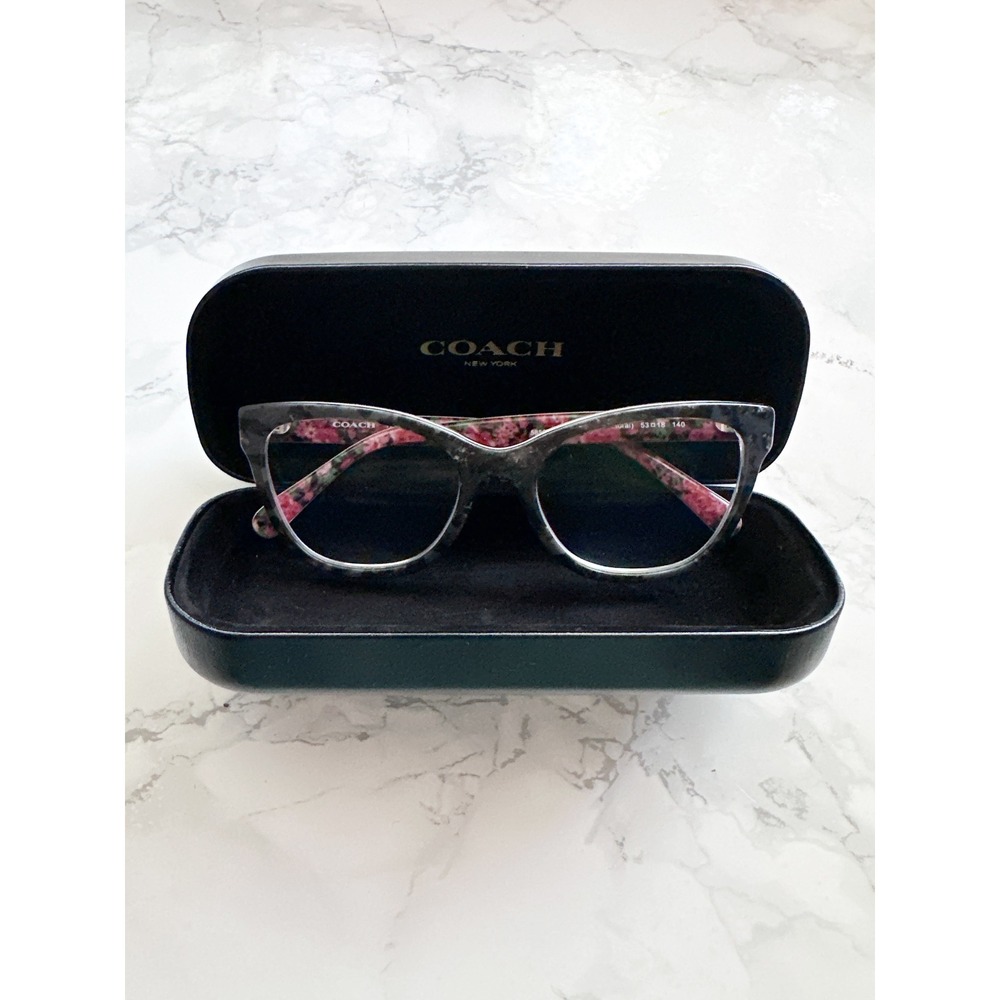 Coach Black Tortoise‎ Pink Floral Cat Eye Eyeglasses Size 53-18-140 and Case